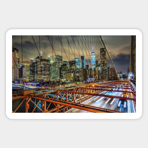 Manhattan From the Brooklyn Bridge Sticker by JeffreySchwartz